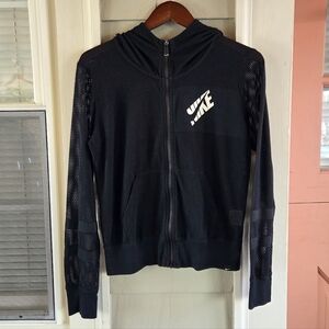 Nike Vintage Y2K Mesh Full Zip Black Hoodie Womens Medium Sweatshirt Streetwear